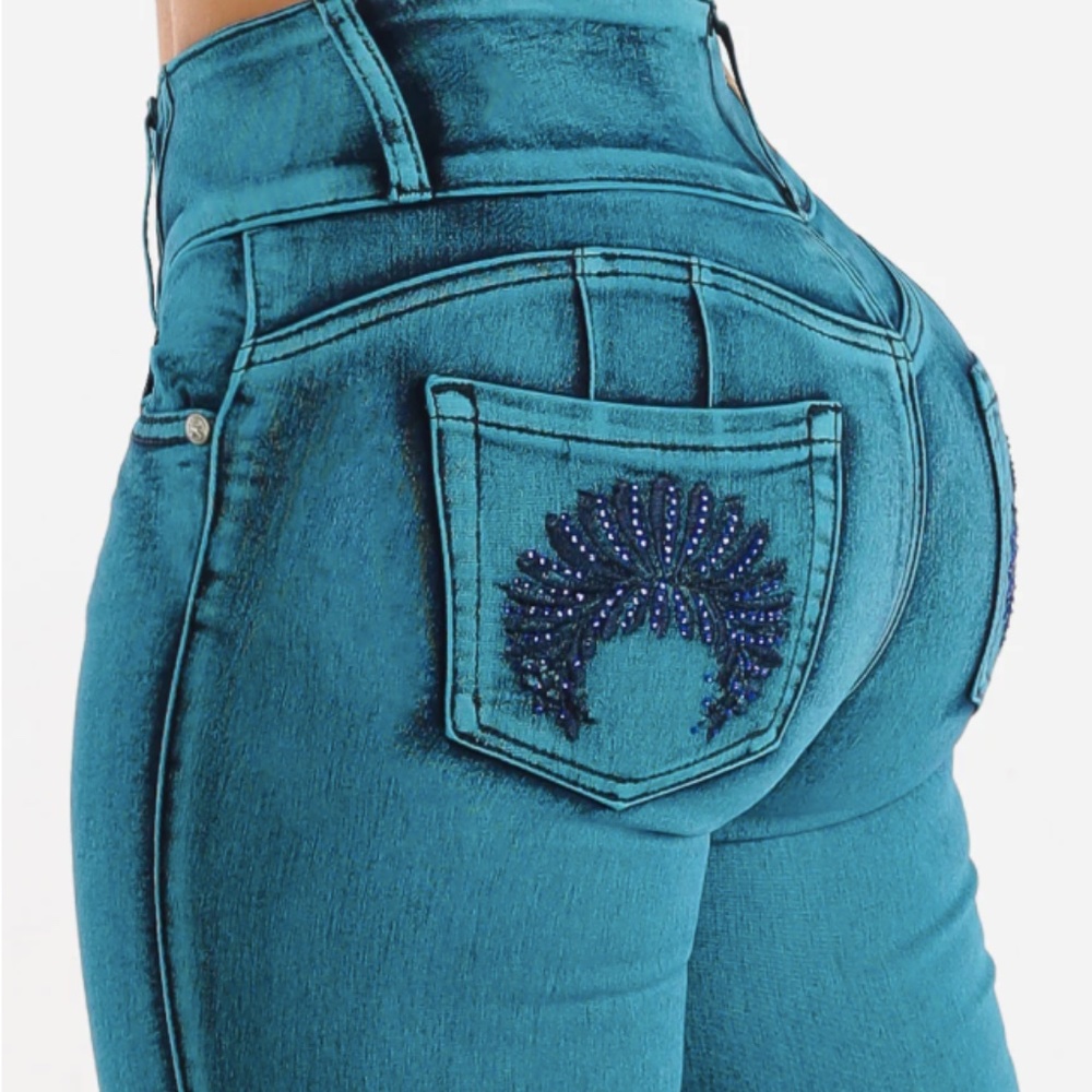 Moda Xpress Teal Butt Lifting Jeans High Waist Size 5